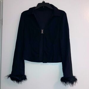 SHEIN Women’s Black Fur Snap Cardigan Large NWOT!